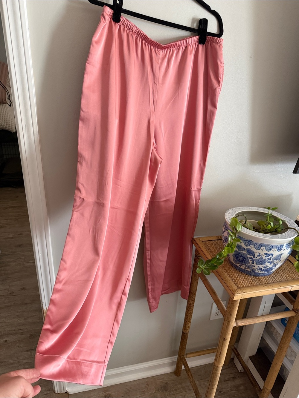 a new day Pink Satin Elastic-Waist Wide-Leg Pants